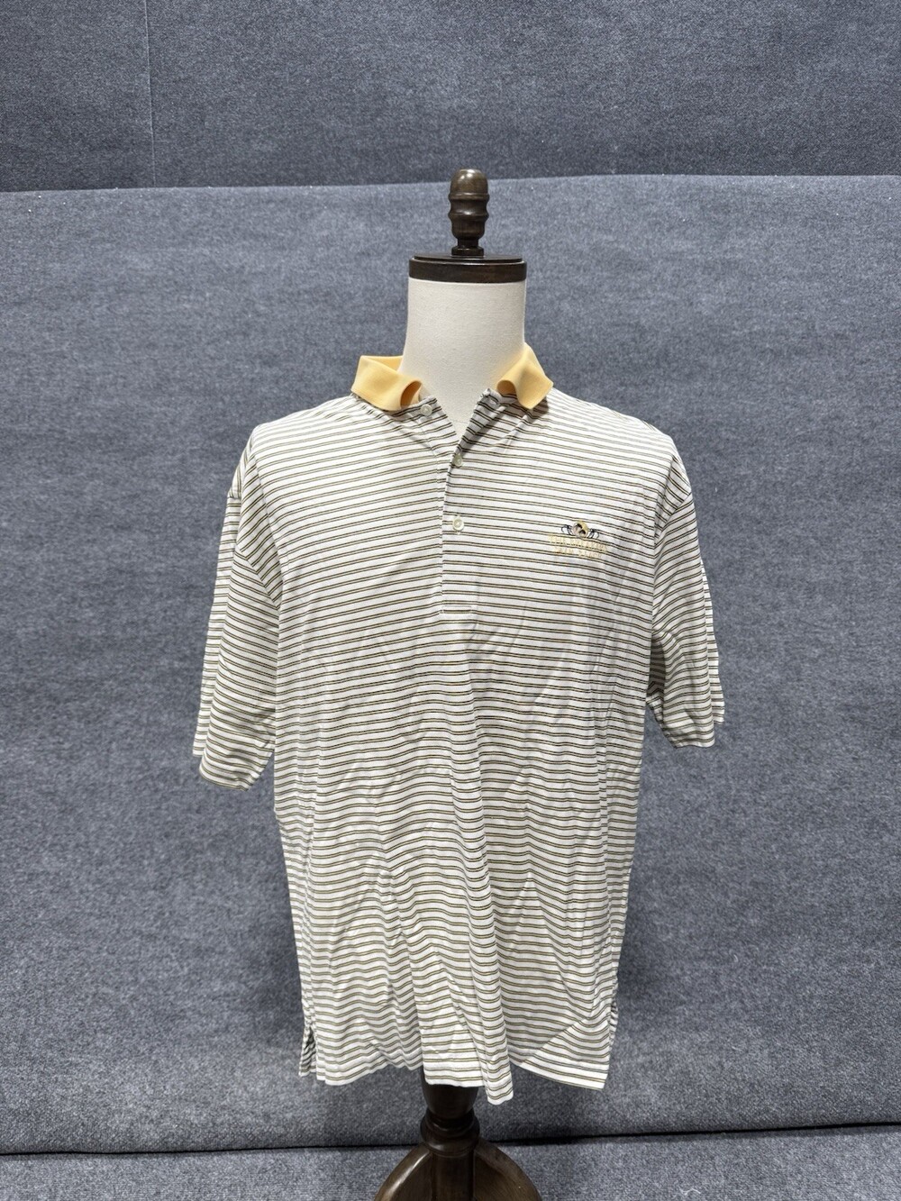 Fairway & Greene Golf Polo Shirt Mens Large Striped Yellow White Performance
